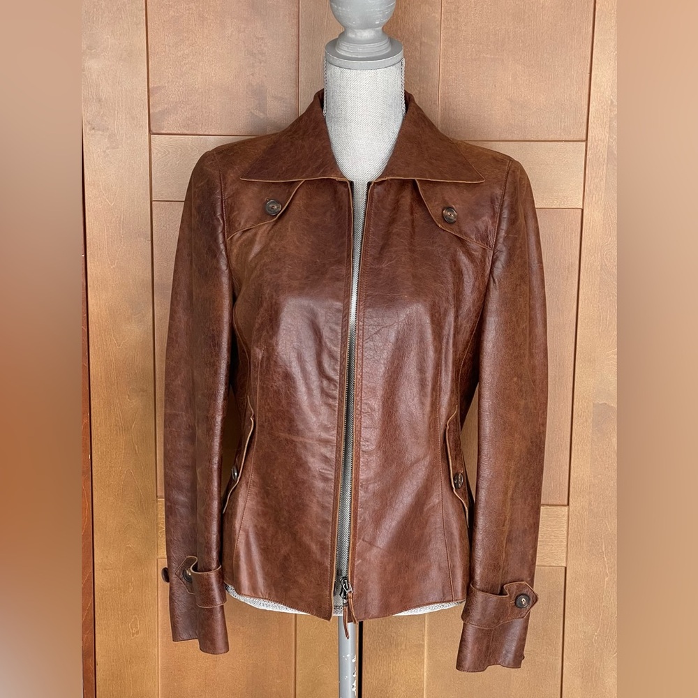 Akris Punto Brown Leather Zip-Front Jacket